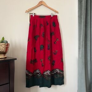 Vintage Susan Bristol Equestrian Red and Green Maxi Skirt